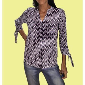 The Limited ~ Purple Black White Geometric Button Up Top ~ XS